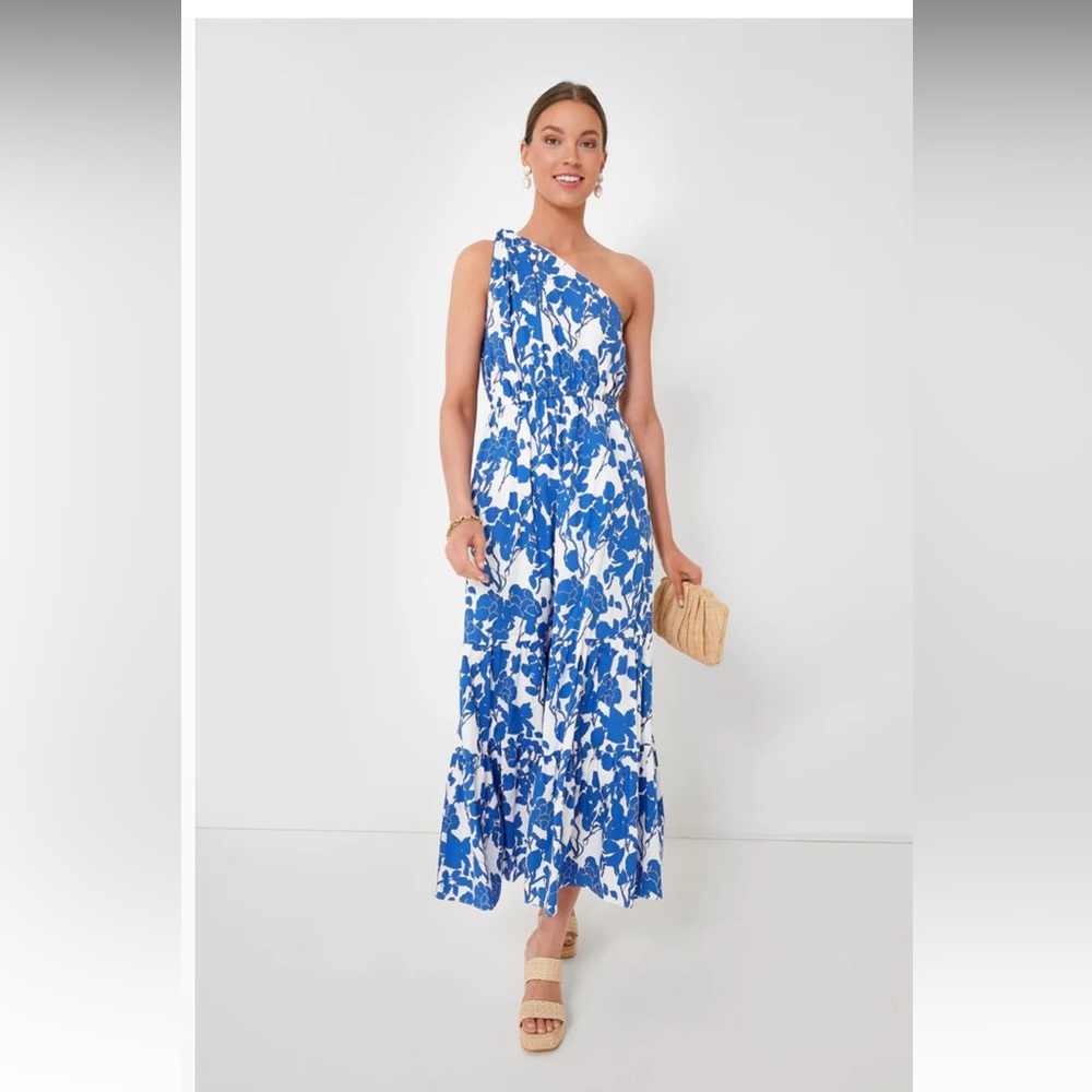 HYACINTH HOUSE - Blue Floral One Shoulder Sybil Maxi Dress - Size Small